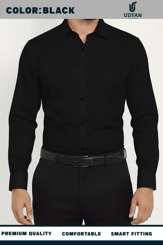 smart people wearing 100 % COTTON OXFORD SHIRT BLACK COLOR