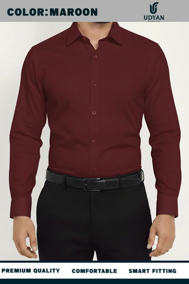 smart people wearing 100 % COTTON OXFORD SHIRT MAROON COLOR