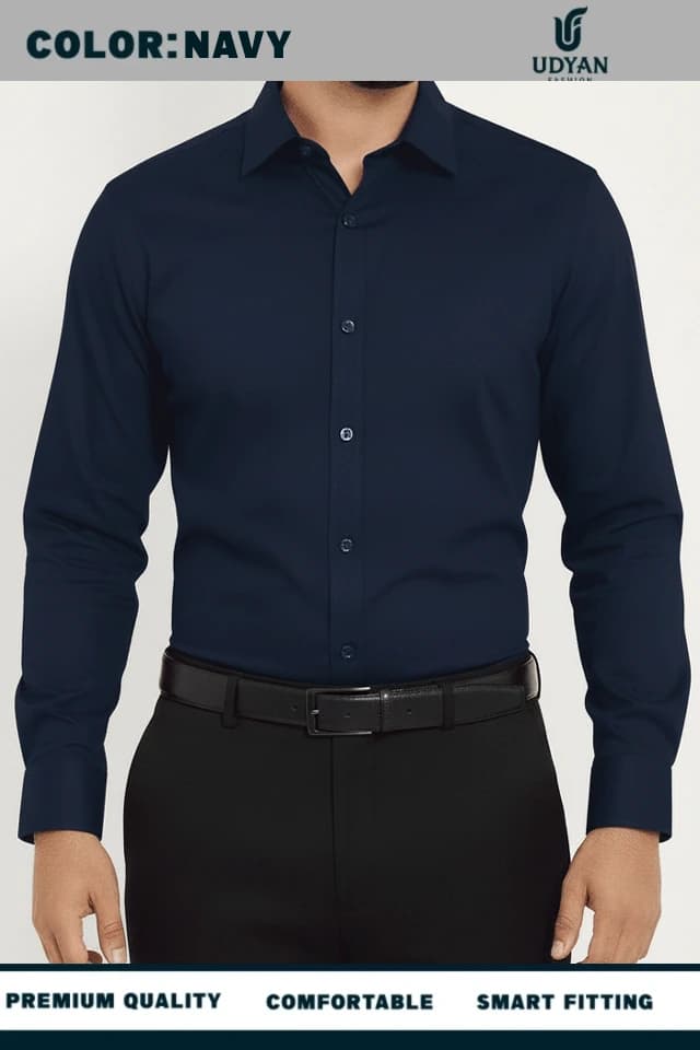 smart people wearing 100 % COTTON OXFORD SHIRT NAVY COLOR
