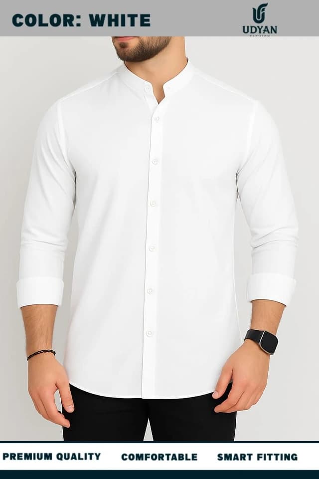 smart people wearing 100 % COTTON BAND COLLAR OXFORD SHIRT