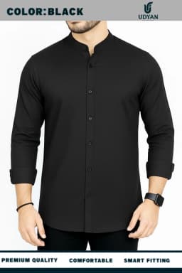 BAND COLLAR OXFORD SHIRT BALCK COLOR
