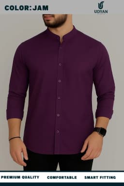 BAND COLLAR OXFORD SHIRT JAM COLOR