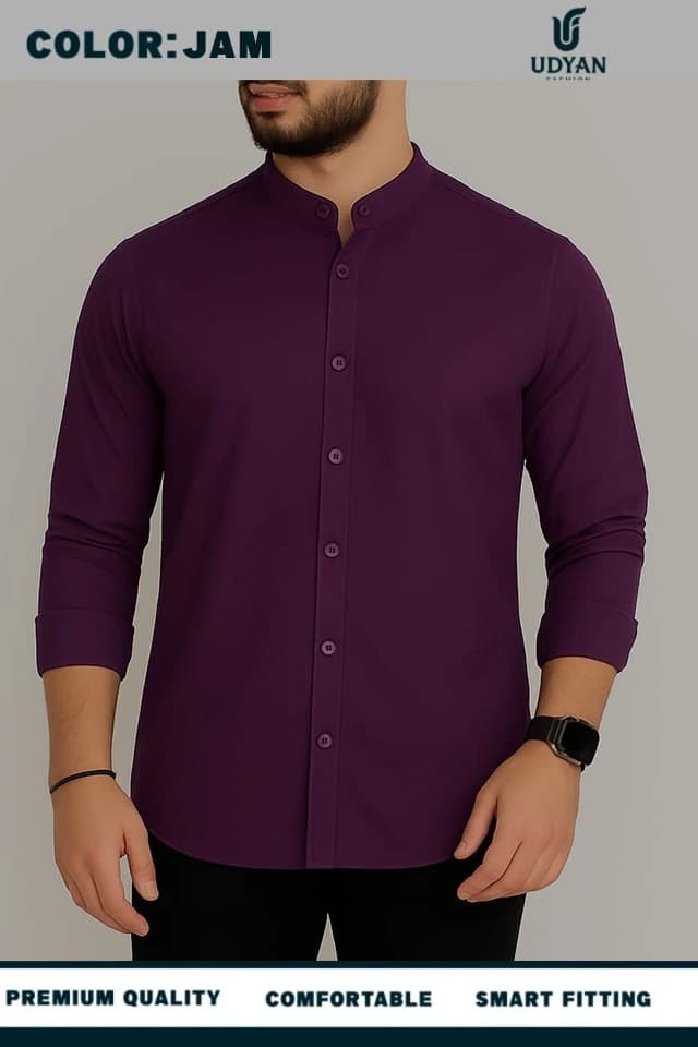 smart people wearing BAND COLLAR OXFORD SHIRT JAM COLOR