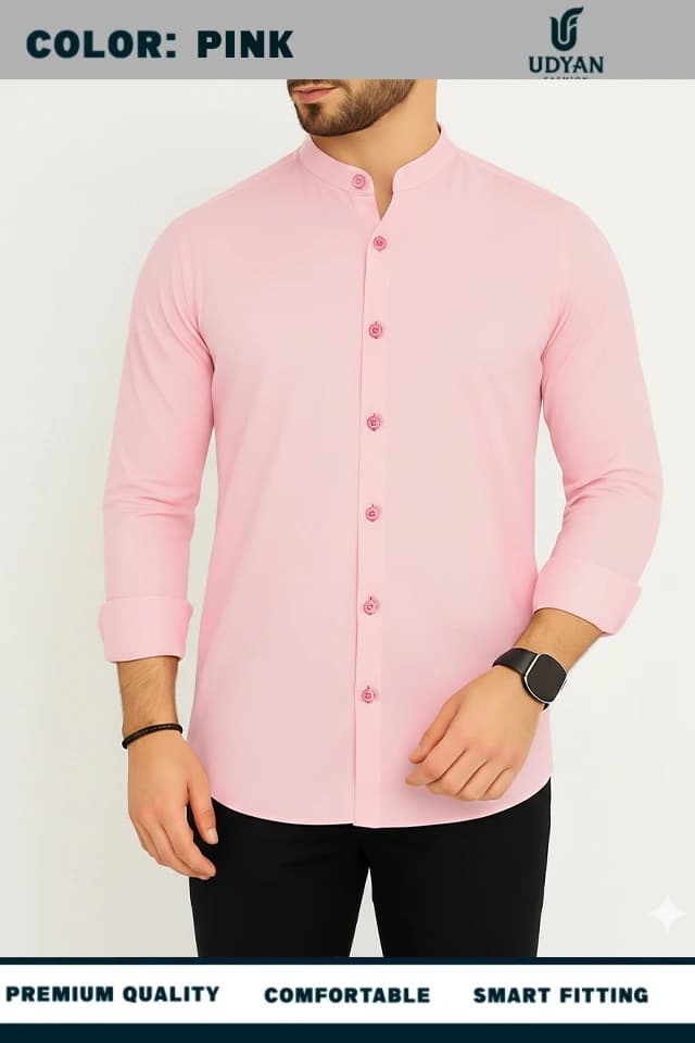 smart people wearing BAND COLLAR OXFORD SHIRT PINK COLOR