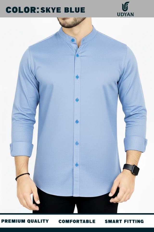 smart people wearing BAND COLLAR OXFORD SHIRT JAM COLOR