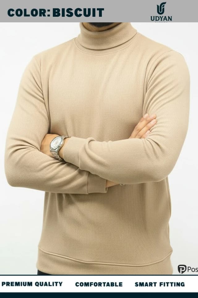 BISCUIT COLOR HIGH NECK SWEATER
