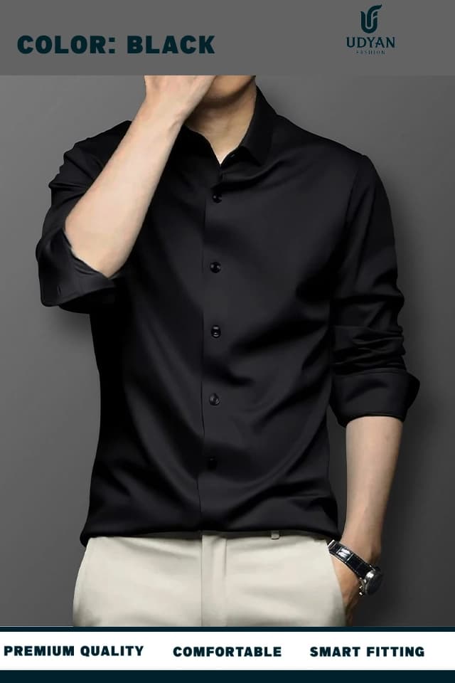 smart people wearing ANTI WRINKLE SHIRT BALCK COLOR