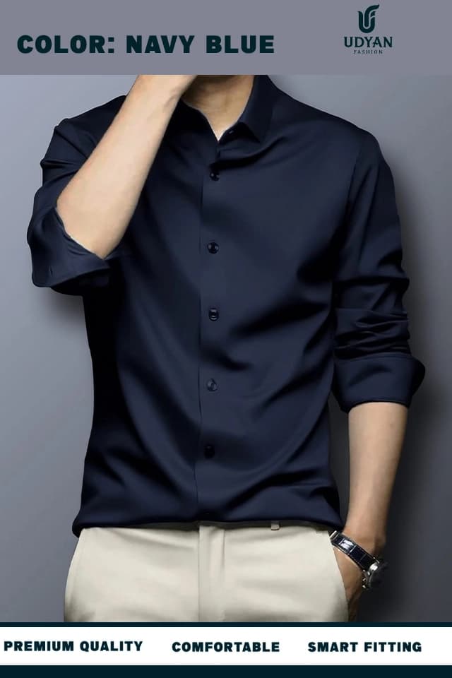smart people wearing ANTI WRINKLE SHIRT NAVY COLOR