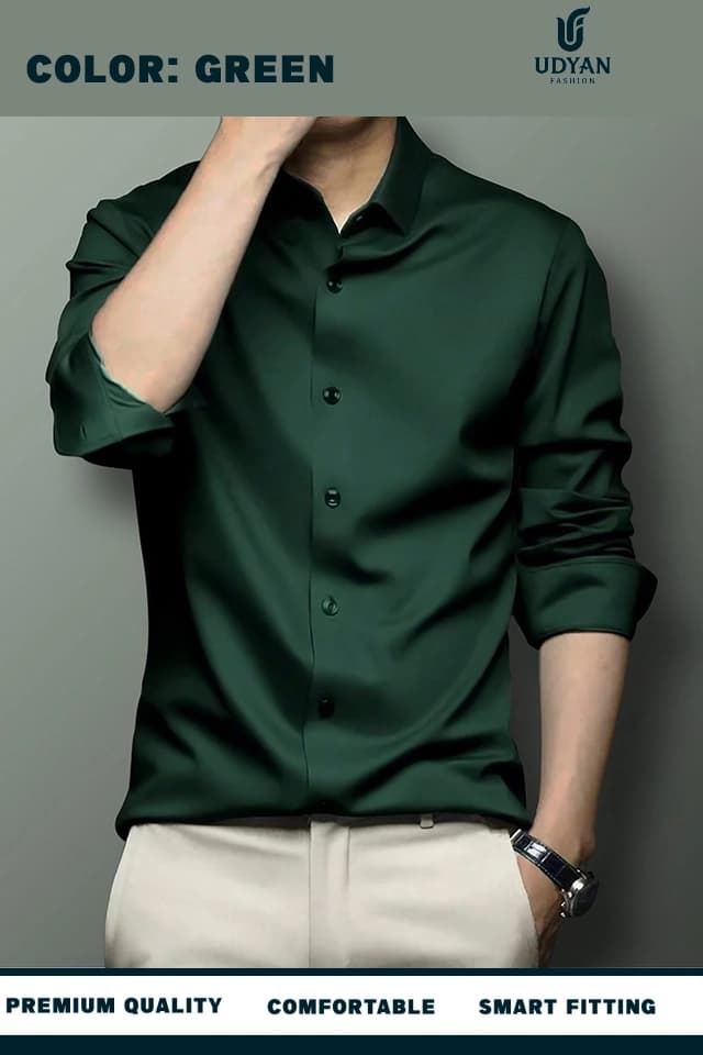 smart people wearing ANTI WRINKLE SHIRT GREEN COLOR