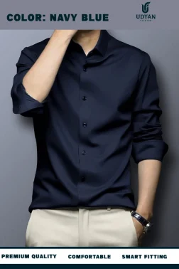 smart people wearing ANTI WRINKLE SHIRT NAVY COLOR