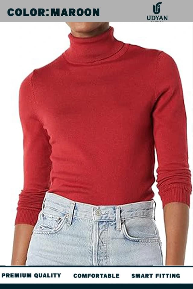 smart people wearing MAROON COLOR TURTLE NECK SWEATER