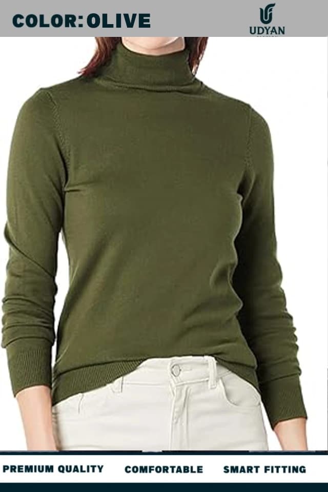 smart people wearing OLIVE COLOR TURTLE NECK SWEATER