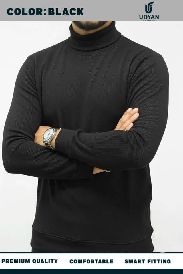 smart people wearing BLACK COLOR HIGH NECK SWEATER