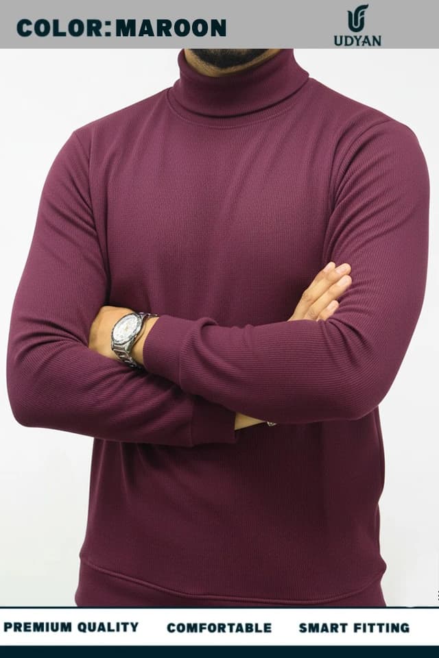 smart people wearing MAROON COLOR HIGH NECK SWEATER