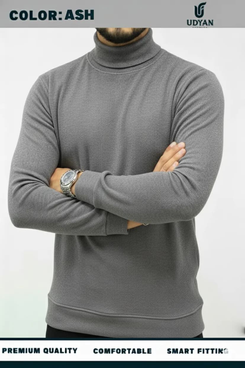 LIGHT ASH COLOR HIGH NECK SWEATER