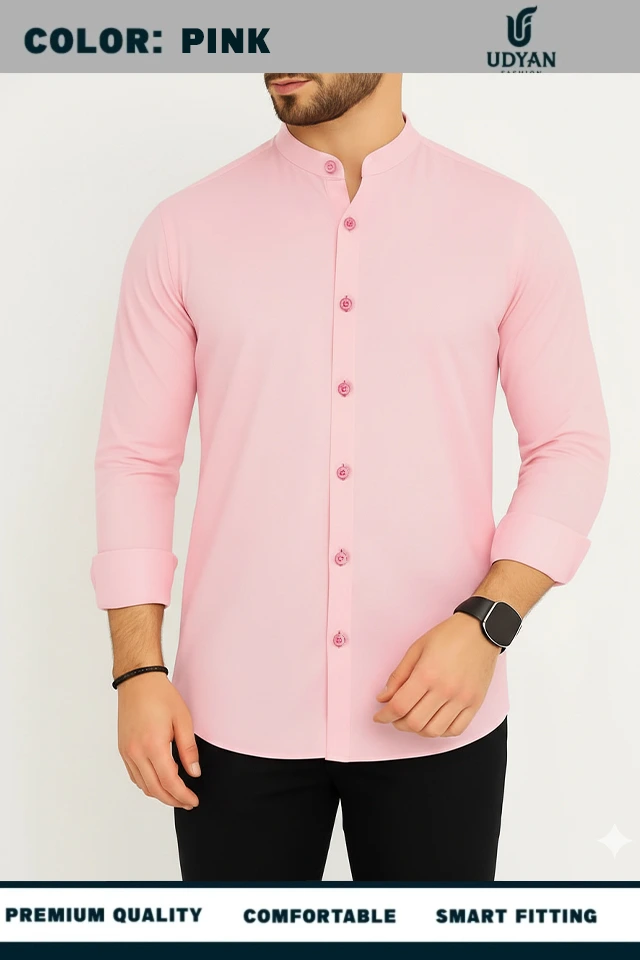 BAND COLLAR OXFORD SHIRT PINK COLOR