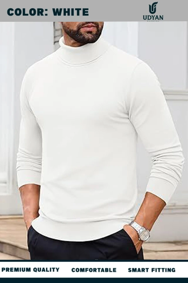 WHITE COLOR HIGH NECK SWEATER 