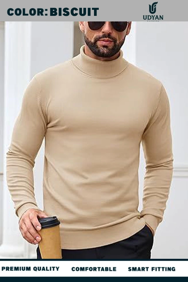 BISCUIT COLOR HIGH NECK SWEATER