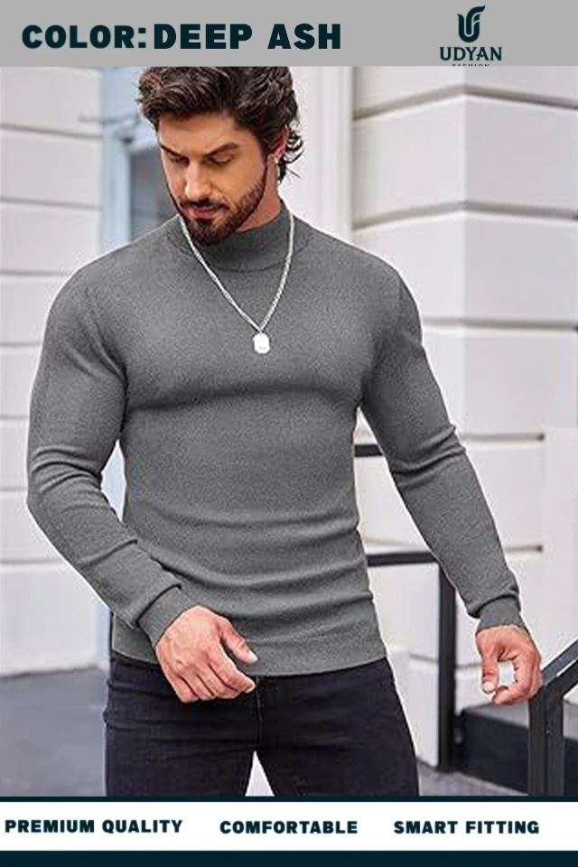 DEEP ASH  COLOR HIGH NECK SWEATER